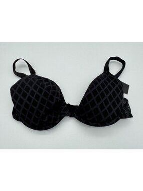 Huit Lingerie Cabaret Bra Black Underwire Grid Made in France Size 32D 32B ?READ